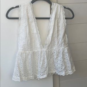 White deep v tank top